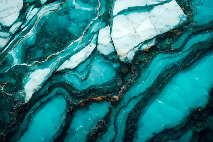Turquoise and white marbled mineral texture