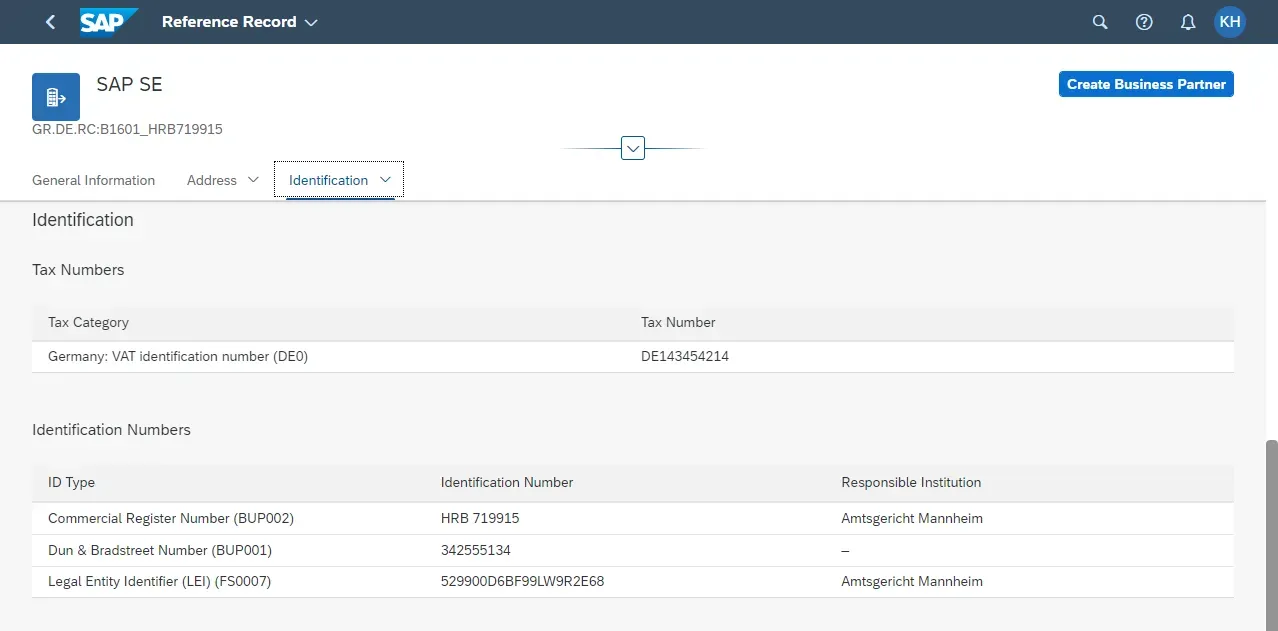 Legal Entity Identifier (LEI) and related reference data as part of the Golden Record