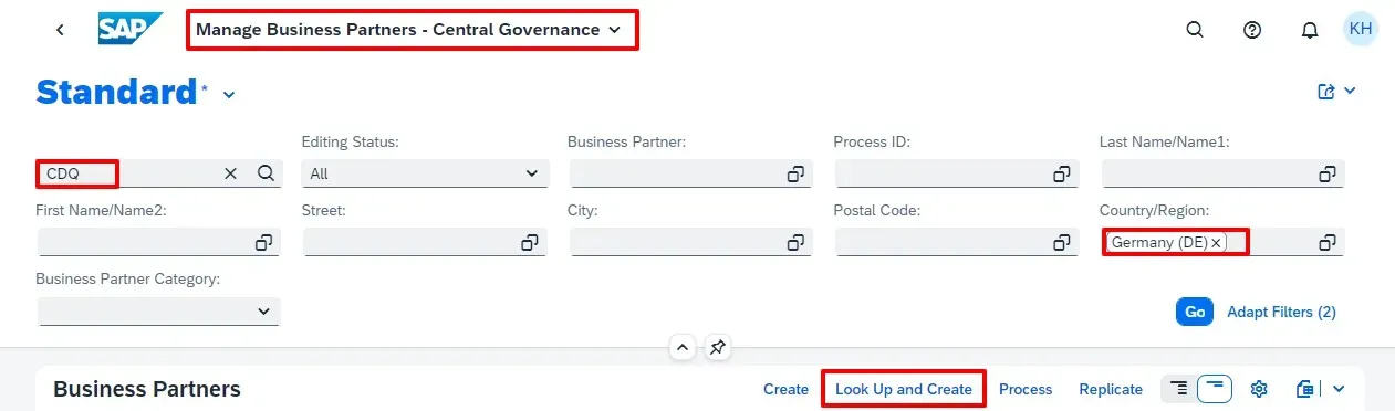 SAP MDG lookup searching for CDQ in Germany