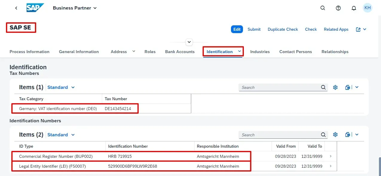 Legal Entity Identifier and global data sources available through CDQ
