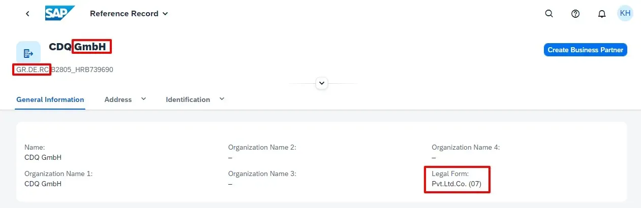 Golden Record for CDQ in Germany with legal form AG categorized under SAP code 07