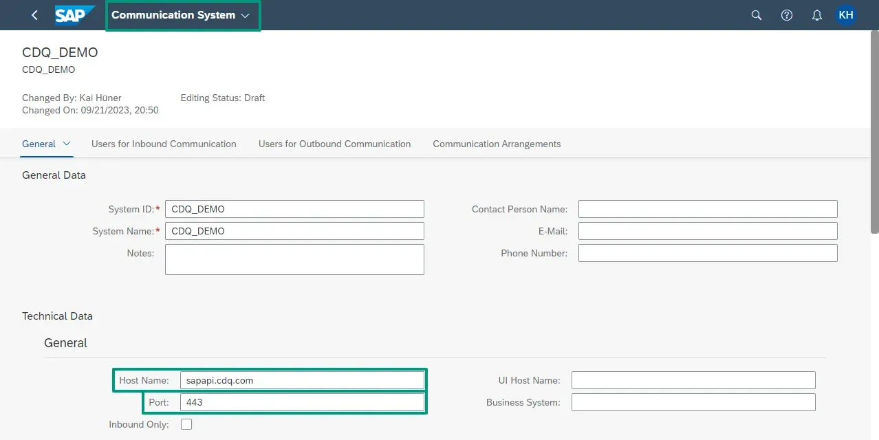 Communication System in MDG CE which represents the CDQ Platform