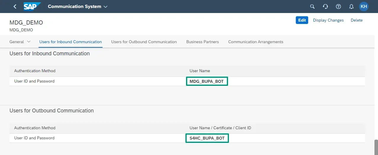 Communication Users for inbound and outbound communication with the SOAP Webservices of S/4HANA